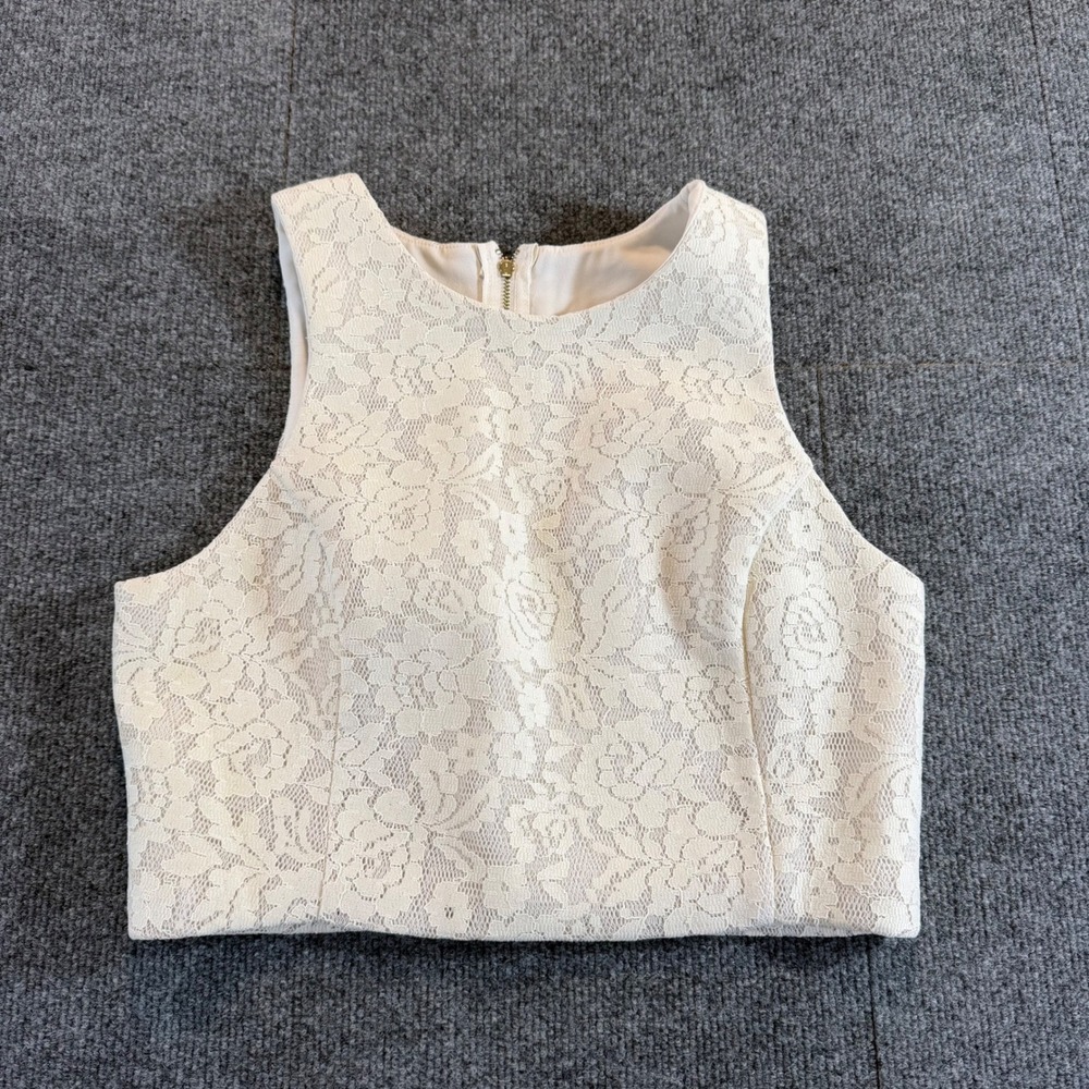 White Floral Lace Crop Top Sleeveless M Coquette Fairy Whimsigoth Indie Romantic